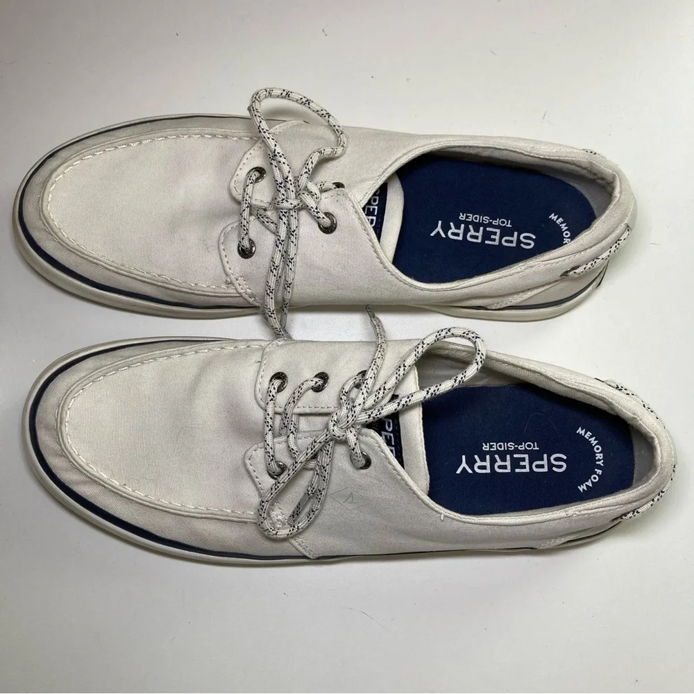 Sperry Top Sider Men's 11.5 Halyard Boat Shoes Tie Canvas 3 Eye White STS19141